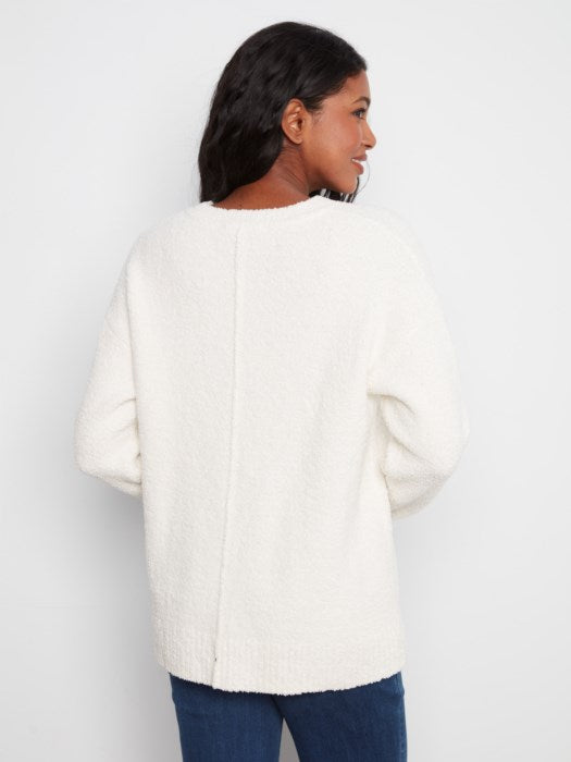 Charlie Long Sleeve Drop Shoulder V-Neck Sweater In Soft Boucle Yarn