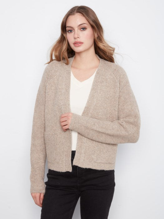 Charlie B Long Sleeve Front Flap Cardigan With Patch Pockets
