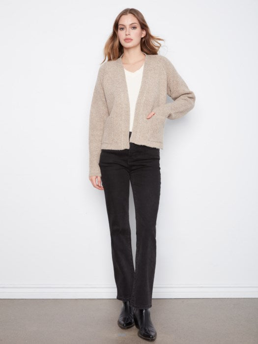 Charlie B Long Sleeve Front Flap Cardigan With Patch Pockets