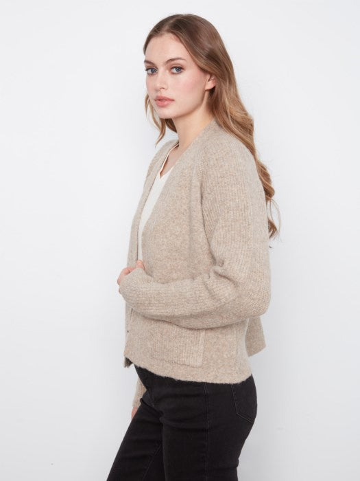 Charlie B Long Sleeve Front Flap Cardigan With Patch Pockets