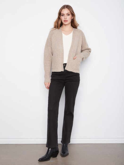 Charlie B Long Sleeve Front Flap Cardigan With Patch Pockets