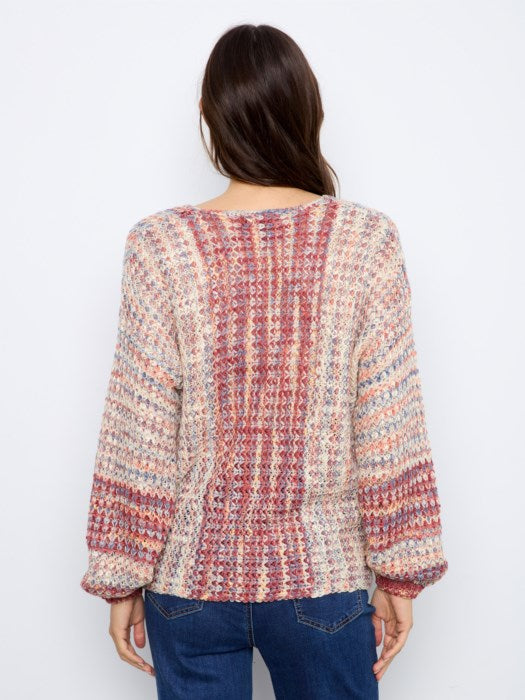Charlie B Novelty Yarn Long Sleeve Drop Shoulder V-Neck Sweater