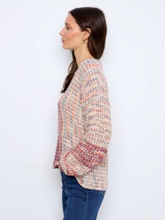 Charlie B Novelty Yarn Long Sleeve Drop Shoulder V-Neck Sweater