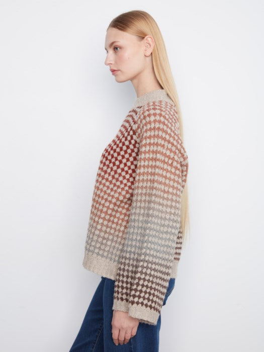 Charlie B 3/4 Sleeves Mock Neck Multicolor Knit Sweater