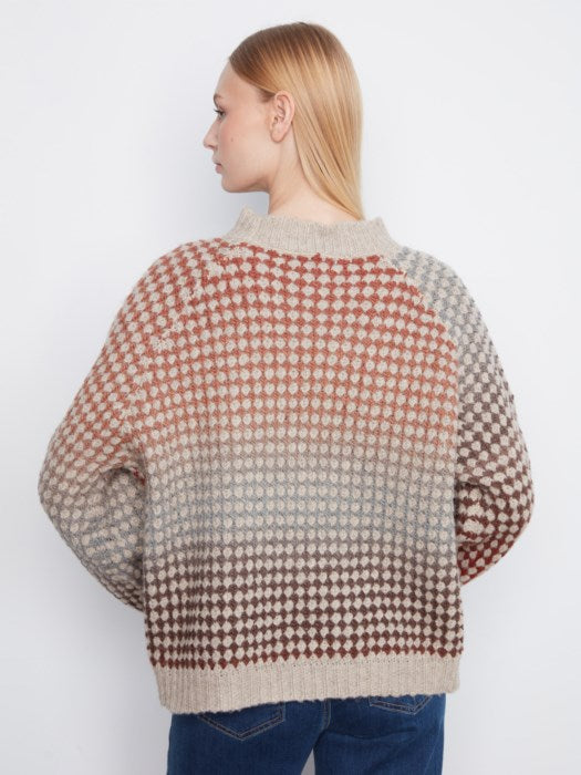 Charlie B 3/4 Sleeves Mock Neck Multicolor Knit Sweater