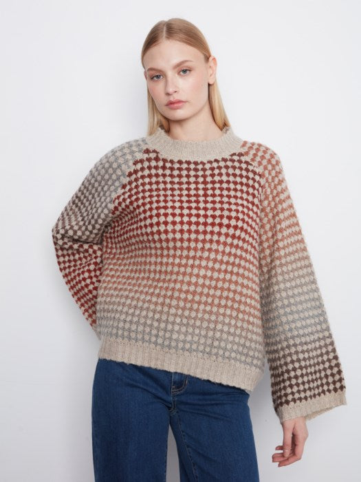 Charlie B 3/4 Sleeves Mock Neck Multicolor Knit Sweater