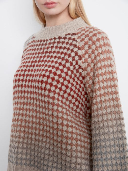 Charlie B 3/4 Sleeves Mock Neck Multicolor Knit Sweater