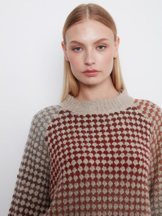 Charlie B 3/4 Sleeves Mock Neck Multicolor Knit Sweater