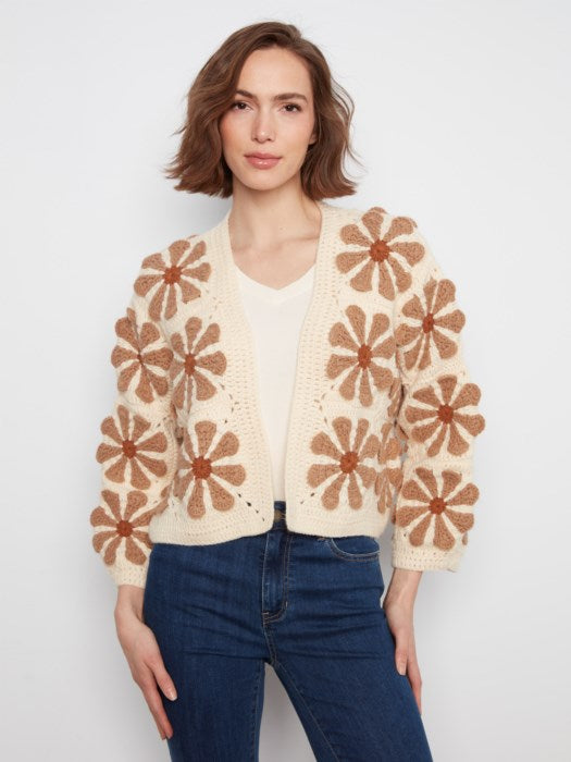 Charlie B Long Sleeve Drop Shoulder Flower Crochet Cardigan