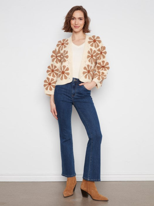 Charlie B Long Sleeve Drop Shoulder Flower Crochet Cardigan