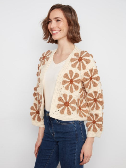 Charlie B Long Sleeve Drop Shoulder Flower Crochet Cardigan