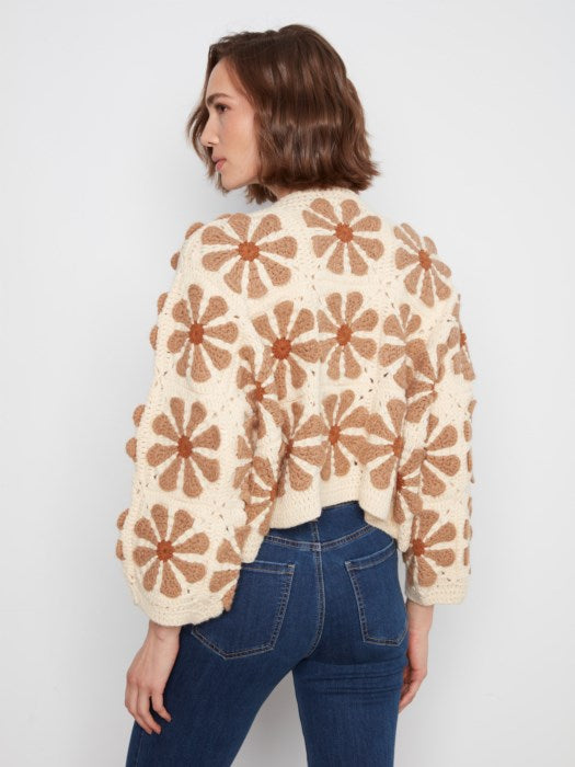 Charlie B Long Sleeve Drop Shoulder Flower Crochet Cardigan
