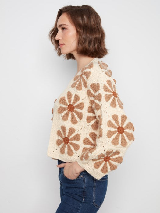 Charlie B Long Sleeve Drop Shoulder Flower Crochet Cardigan