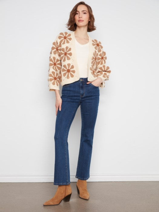 Charlie B Long Sleeve Drop Shoulder Flower Crochet Cardigan