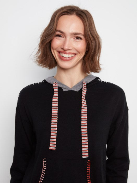 Charlie B Long Sleeve Round Hem Hooded Sweater with Contrast Detail And Cuffs