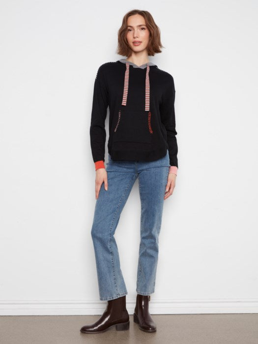 Charlie B Long Sleeve Round Hem Hooded Sweater with Contrast Detail And Cuffs
