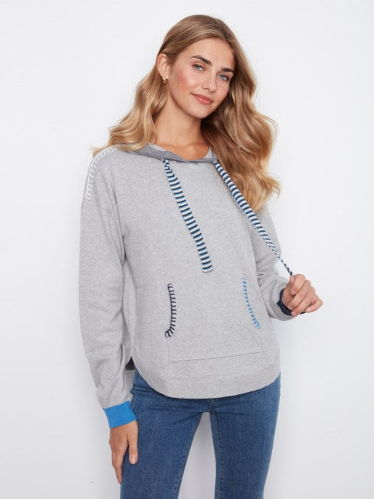 Charlie B Long Sleeve Round Hem Hooded Sweater with Contrast Detail And Cuffs