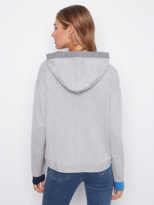 Charlie B Long Sleeve Round Hem Hooded Sweater with Contrast Detail And Cuffs