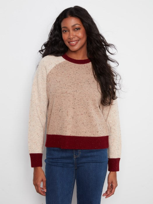 Charlie B Raglan Long Sleeve Crew Neck Color Blocked Sweater