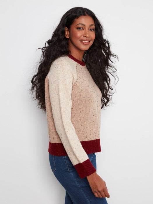 Charlie B Raglan Long Sleeve Crew Neck Color Blocked Sweater