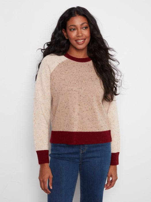 Charlie B Raglan Long Sleeve Crew Neck Color Blocked Sweater