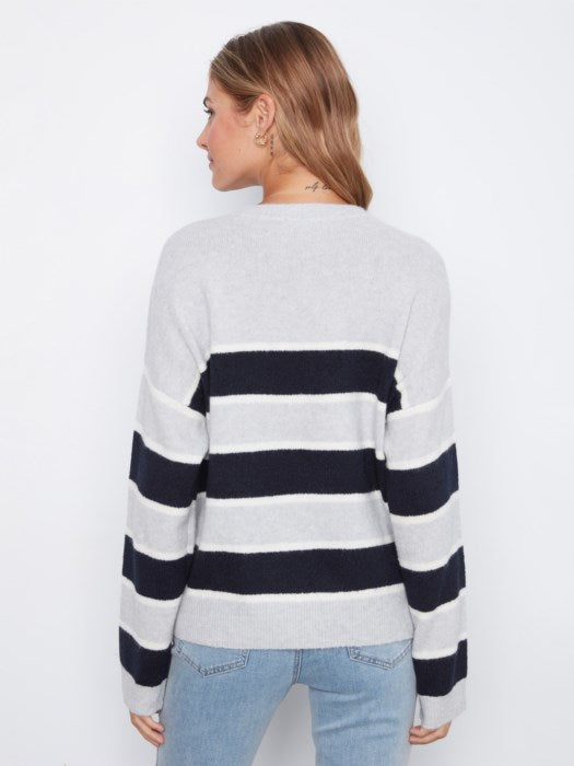 Charlie B Long Sleeve Drop Shoulder Crew Neck Yarn Dyed Striped Sweater