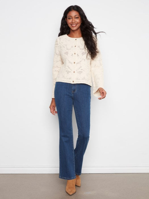 Charlie B Long Sleeve Crochet Cardigan Wear 2 Ways Reversible