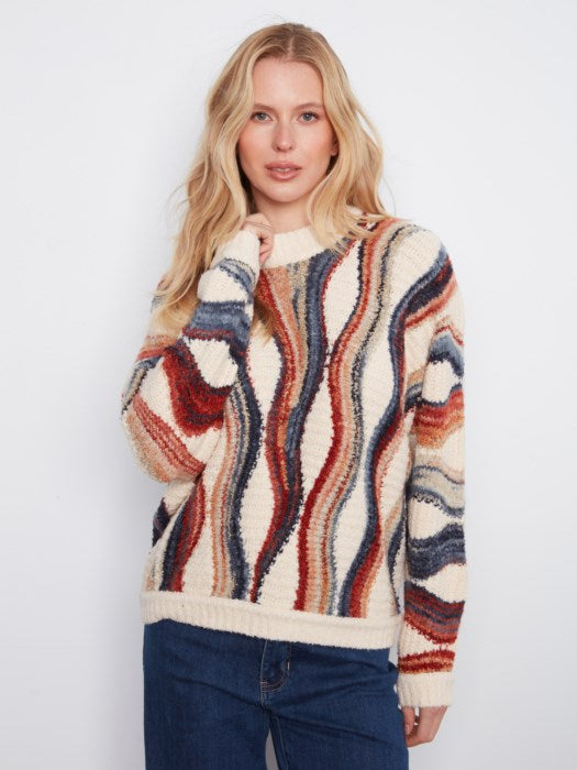 Charlie B Long Sleeve Crew Neck Novelty Jacquard Sweater