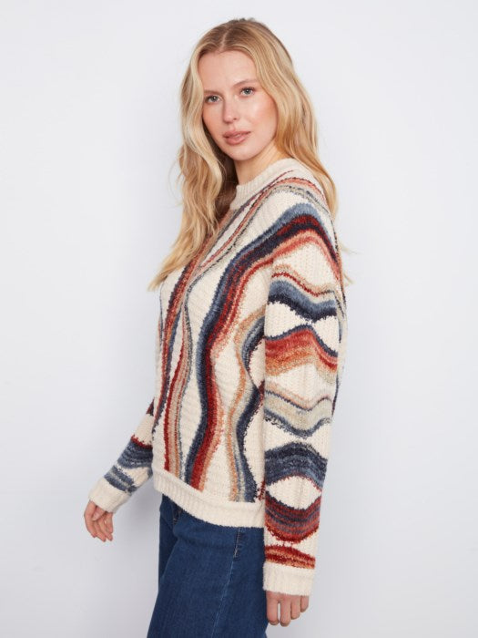 Charlie B Long Sleeve Crew Neck Novelty Jacquard Sweater