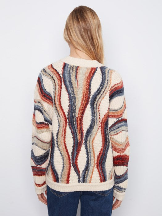 Charlie B Long Sleeve Crew Neck Novelty Jacquard Sweater