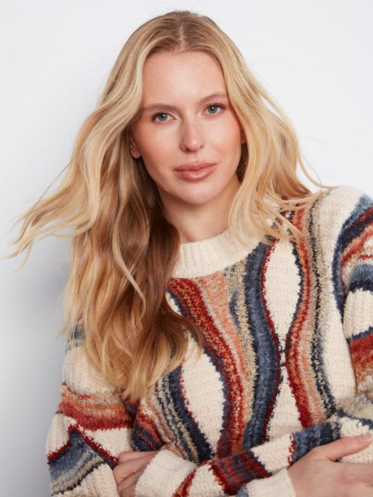 Charlie B Long Sleeve Crew Neck Novelty Jacquard Sweater