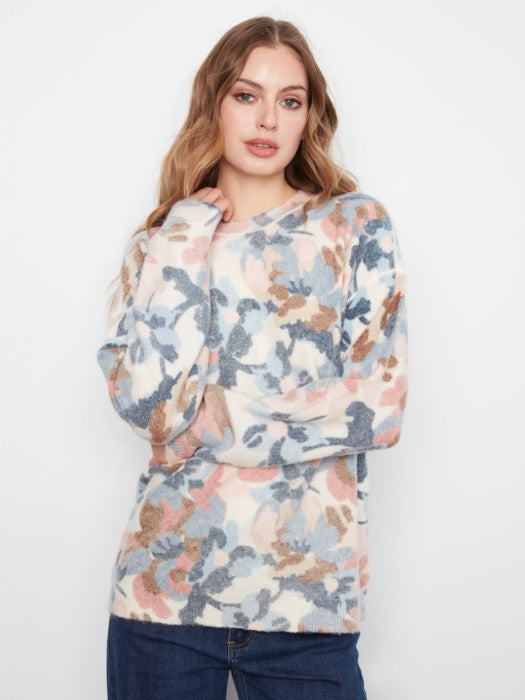 Charlie B Long Sleeve Drop Shoulder Crew Neck Printed Reversible Sweater