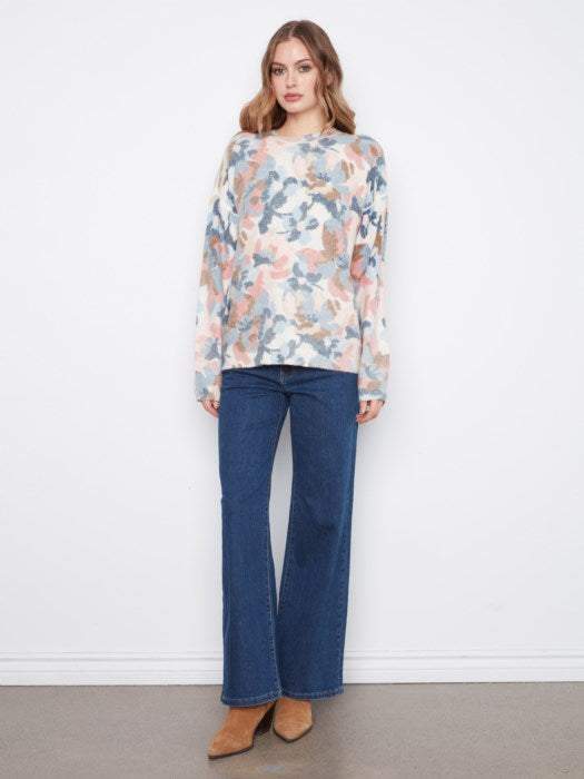 Charlie B Long Sleeve Drop Shoulder Crew Neck Printed Reversible Sweater