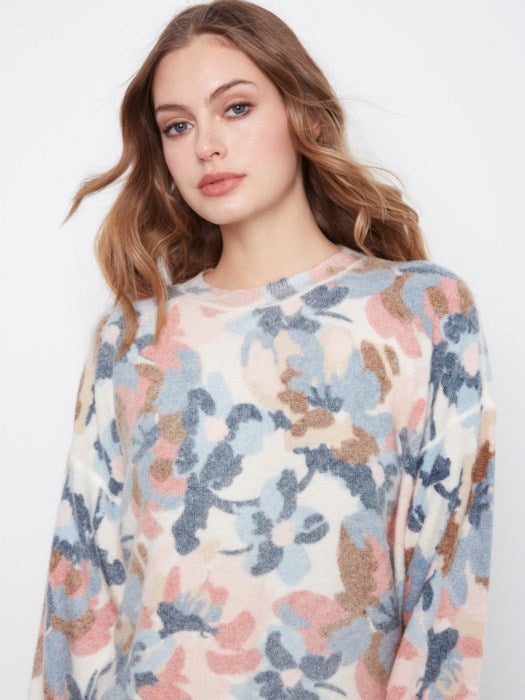 Charlie B Long Sleeve Drop Shoulder Crew Neck Printed Reversible Sweater