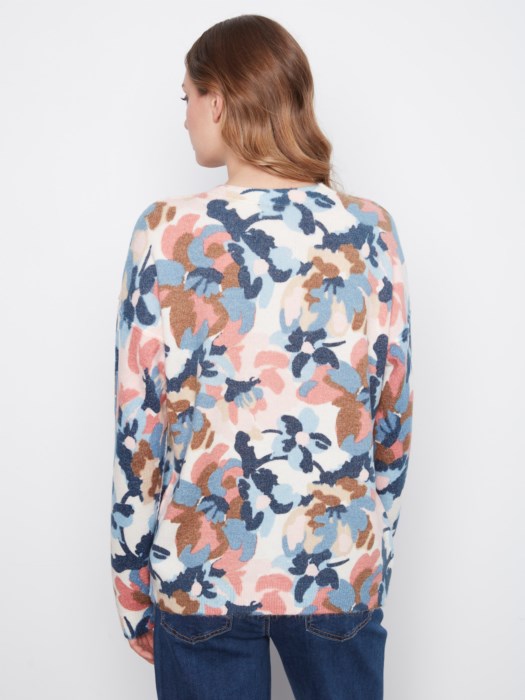 Charlie B Long Sleeve Drop Shoulder Crew Neck Printed Reversible Sweater