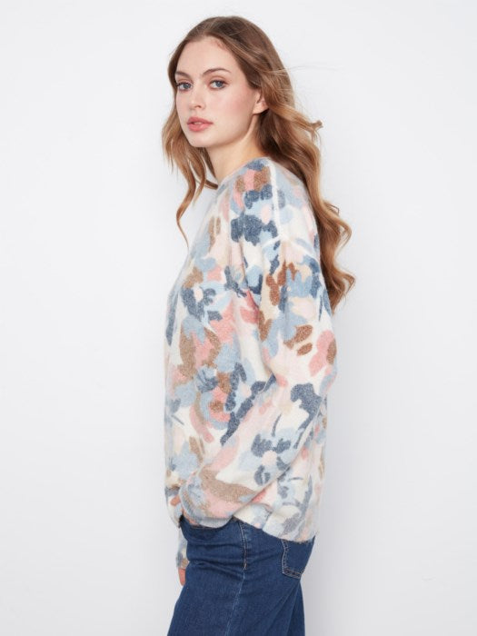 Charlie B Long Sleeve Drop Shoulder Crew Neck Printed Reversible Sweater