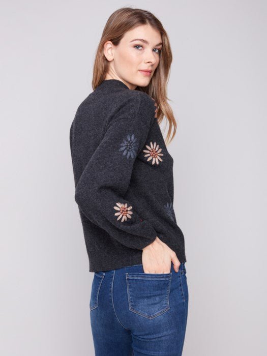 Charlie B Mock Neck Sweater with Embroidery