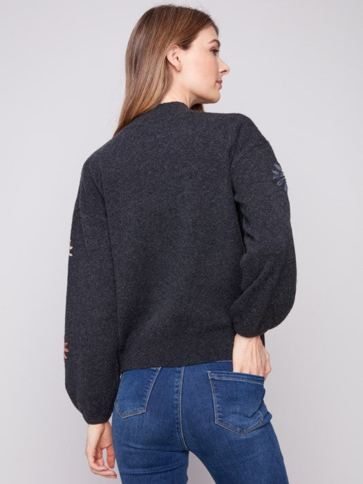 Charlie B Mock Neck Sweater with Embroidery