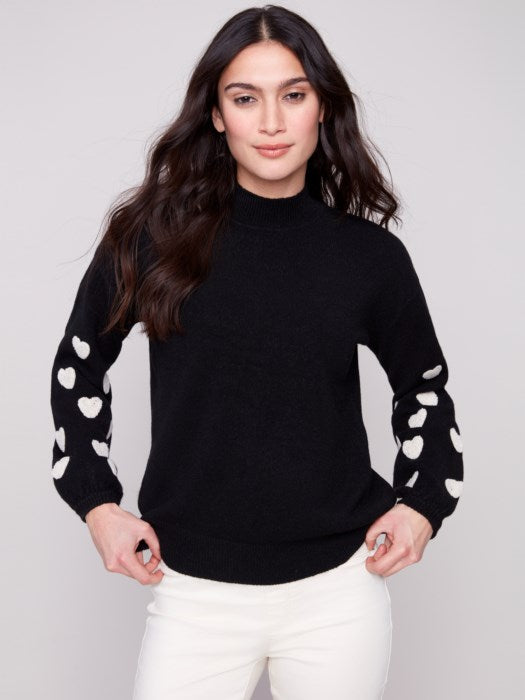Charlie B Mock Neck Sweater with Embroidery