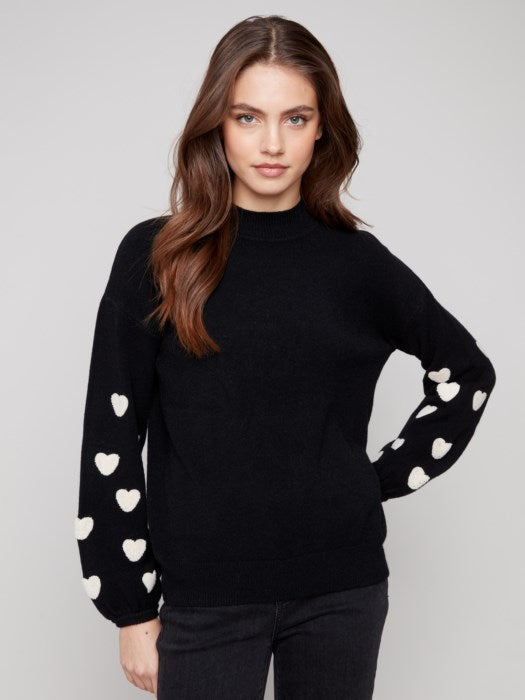 Charlie B Mock Neck Sweater with Embroidery