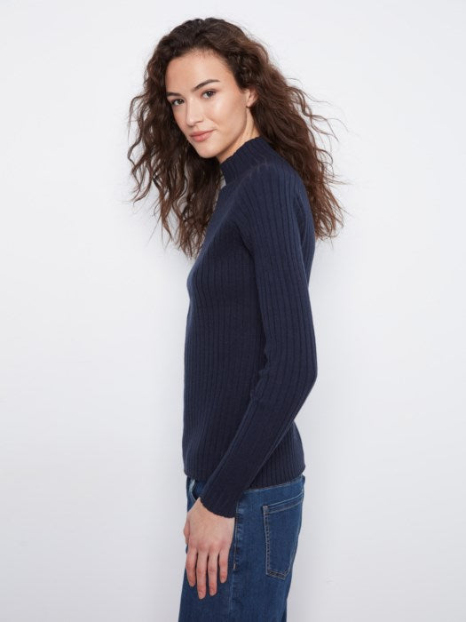 Charlie B Basic Ribbed Knit Mock Neck Long Sleeve Sweater