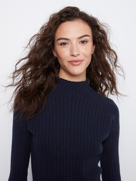 Charlie B Basic Ribbed Knit Mock Neck Long Sleeve Sweater