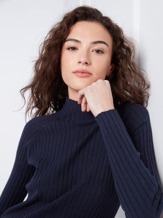 Charlie B Basic Ribbed Knit Mock Neck Long Sleeve Sweater