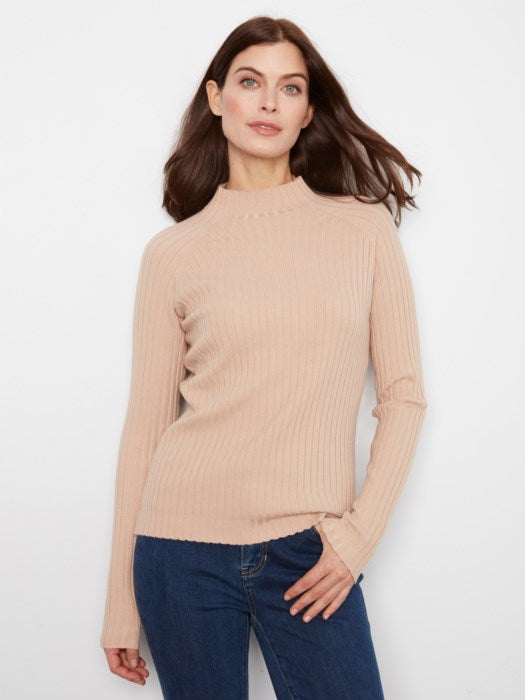 Charlie B Basic Ribbed Knit Mock Neck Long Sleeve Sweater