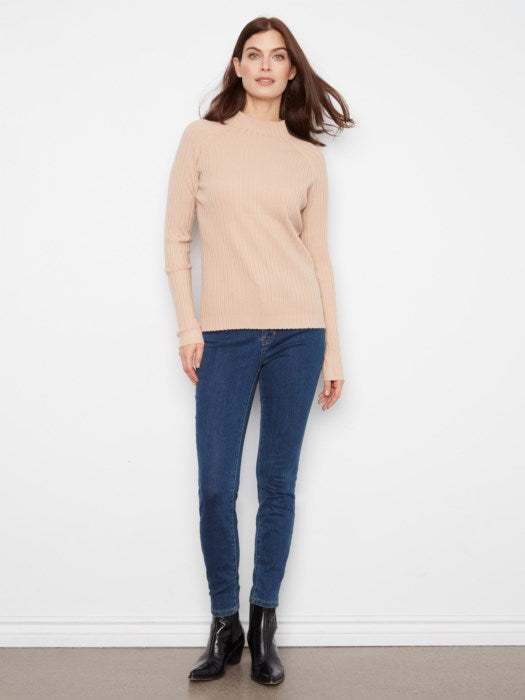Charlie B Basic Ribbed Knit Mock Neck Long Sleeve Sweater
