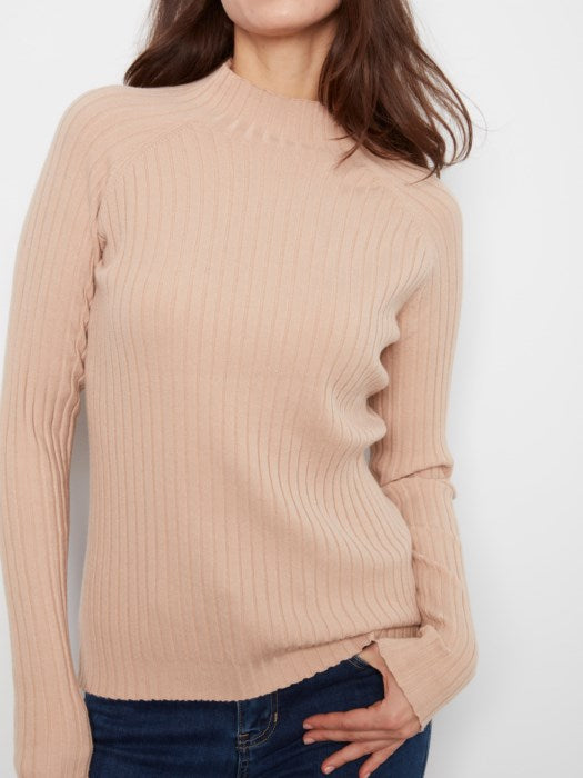 Charlie B Basic Ribbed Knit Mock Neck Long Sleeve Sweater