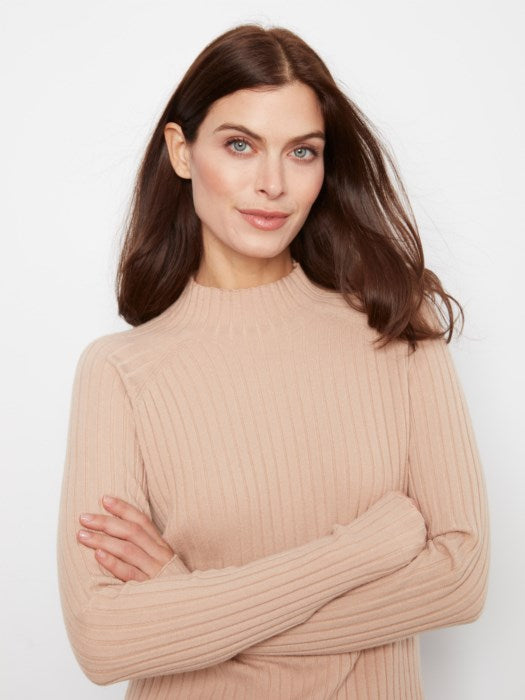 Charlie B Basic Ribbed Knit Mock Neck Long Sleeve Sweater