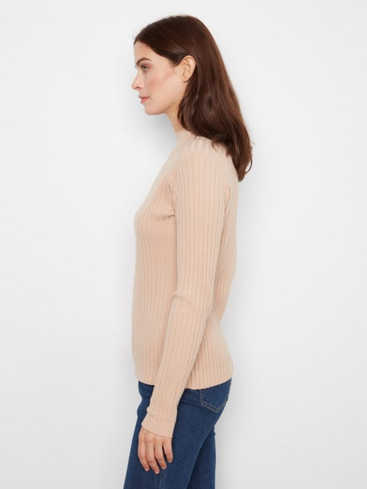 Charlie B Basic Ribbed Knit Mock Neck Long Sleeve Sweater