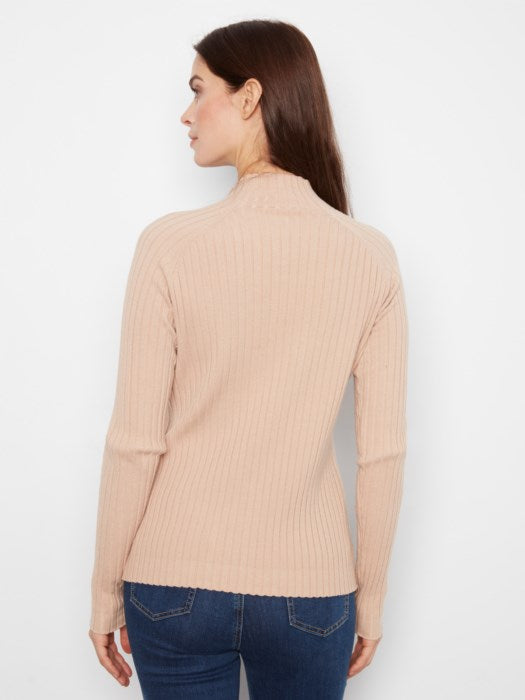Charlie B Basic Ribbed Knit Mock Neck Long Sleeve Sweater