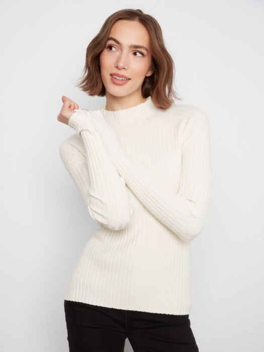 Charlie B Basic Ribbed Knit Mock Neck Long Sleeve Sweater